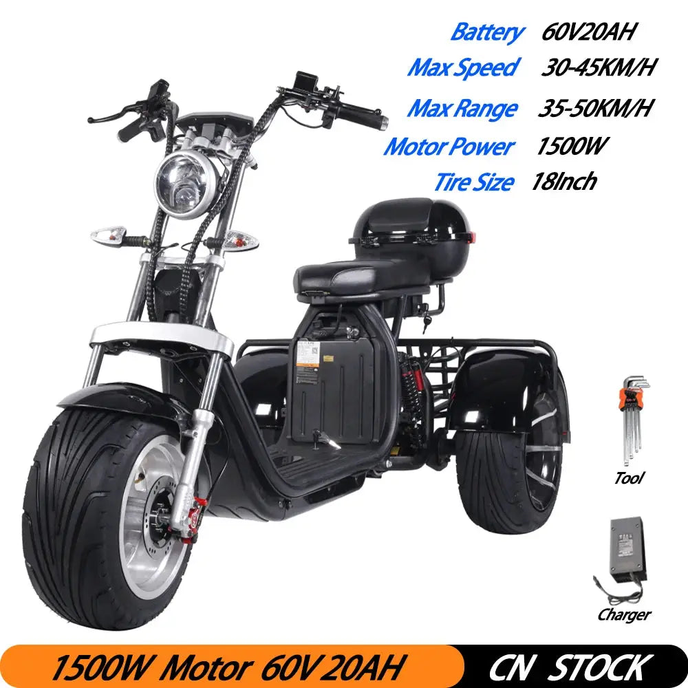 Adult Electric 3 Wheel Scooter 2000W Motor Max Speed 35-45KM/H Max Load 250KG 18 Inch Off road Fat Tire Electric Scooter by Beastly Survival Outlet