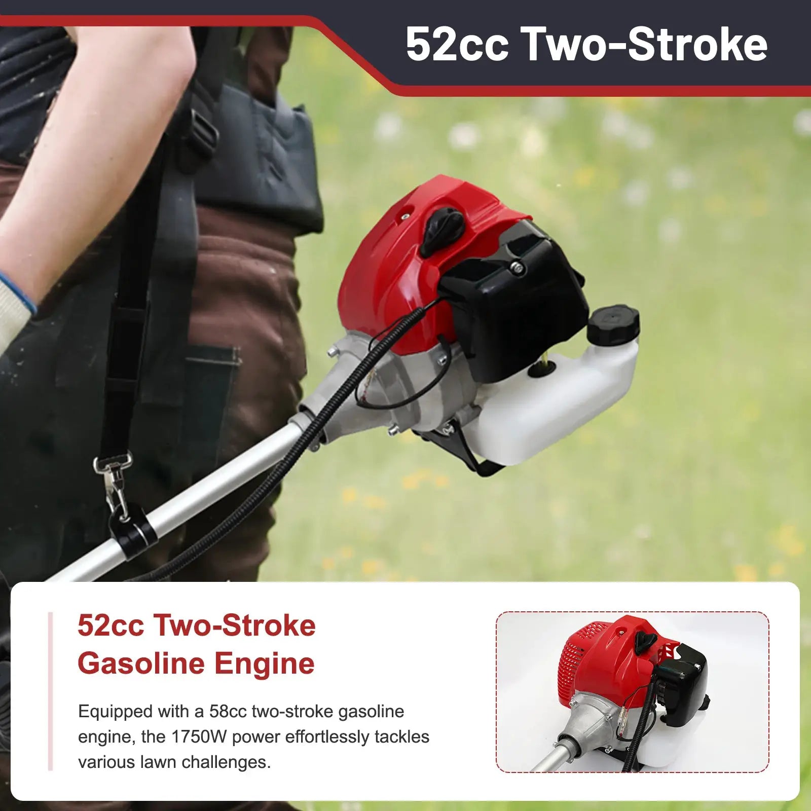 52cc 2-Stroke Gasoline Lawn Mower Gas String Trimmer 3-in-1 Adjustable Handheld Weed Eater with 4 Detachable Trimmer Heads by Beastly Survival Outlet