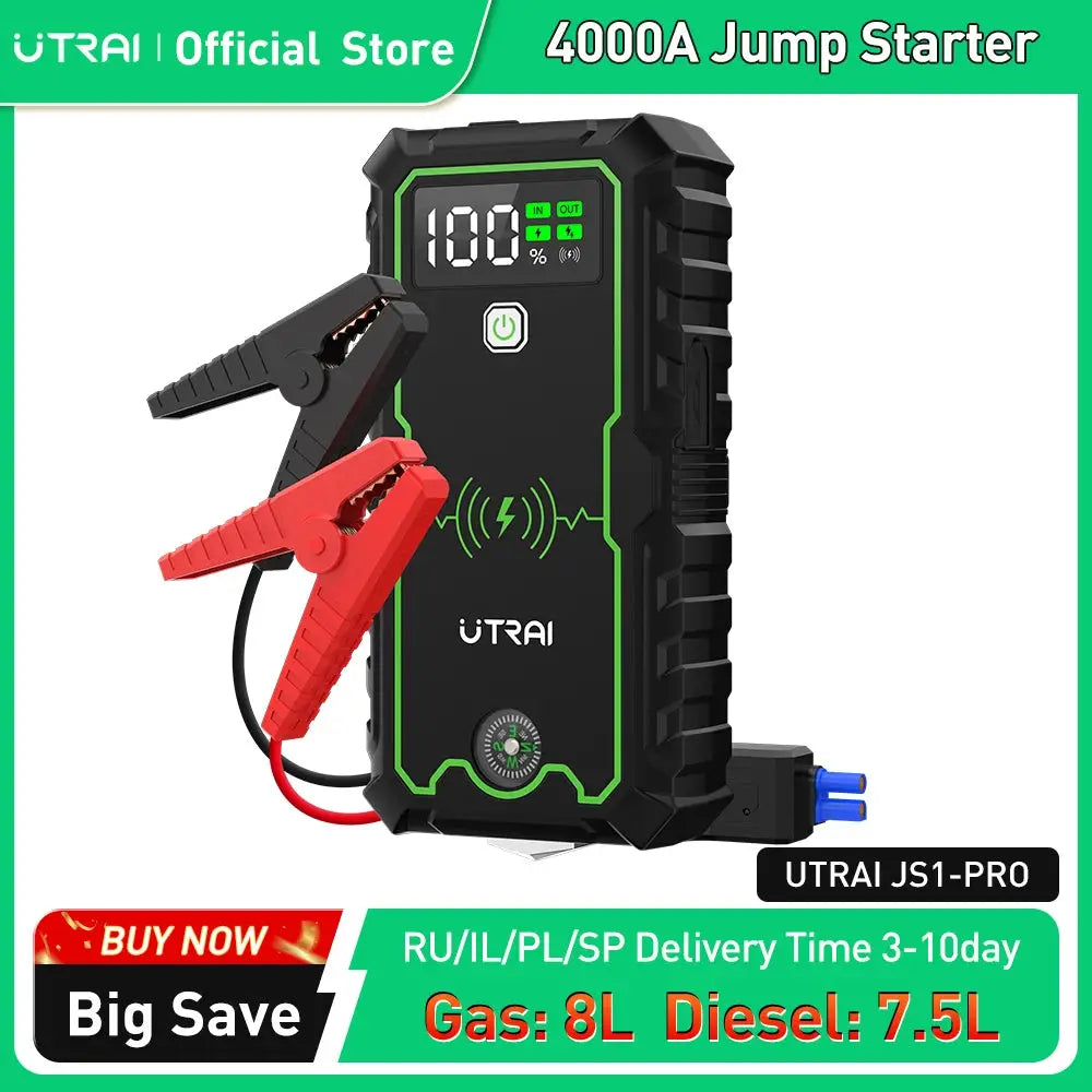 UTRAI Power Bank 4000A Jump Starter Portable Charger Car Booster 12V Auto Starting Device Emergency Car Battery Starter by Beastly Survival Outlet
