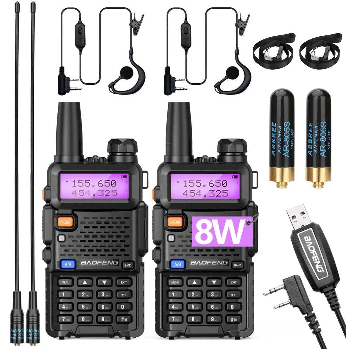 Baofeng UV5R 8W Dual Band Walkie Talkie 1800mAh Ham Radio