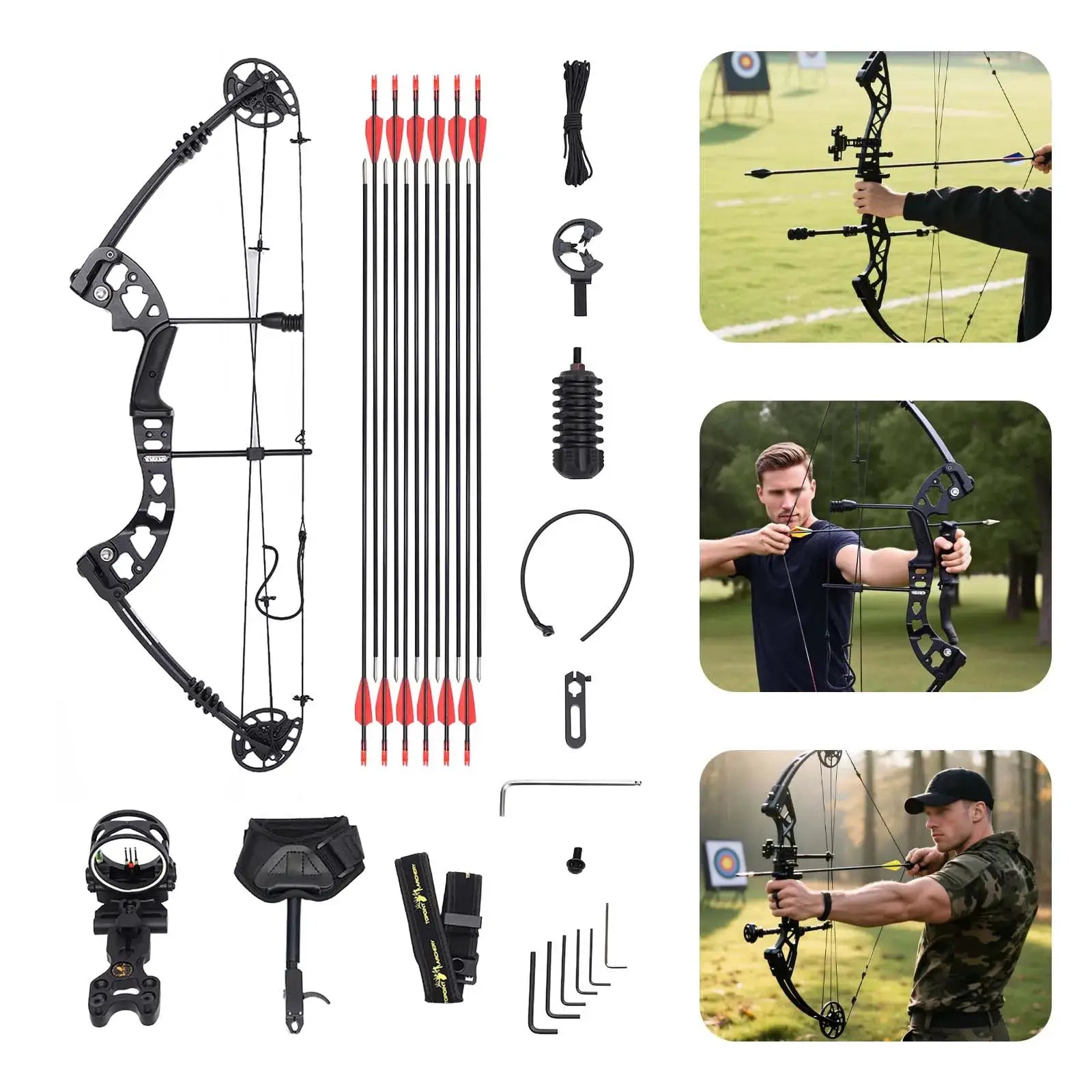 Compound Bow Hunting Kit with 12 Arrows 3-Pin Sight Adjustable Draw Weight and Length for Archery Enthusiasts,Beginners by Beastly Survival Outlet