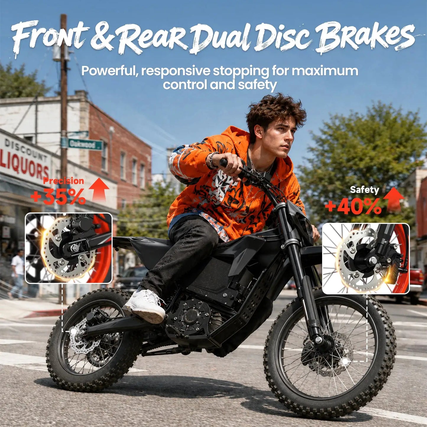 QRONGE X1 Spark L Electric Dirt Bike, 60V 28.8Ah Battery, 4500W Peak Mid-Drive Motor Electric Motorcycle, 17"/14"Fat Tire, 50MPH & 60 Mile Range, 3 Speeds Full Suspension E Bike for Teens & Adults + 1 Year Warranty by Beastly Survival Outlet