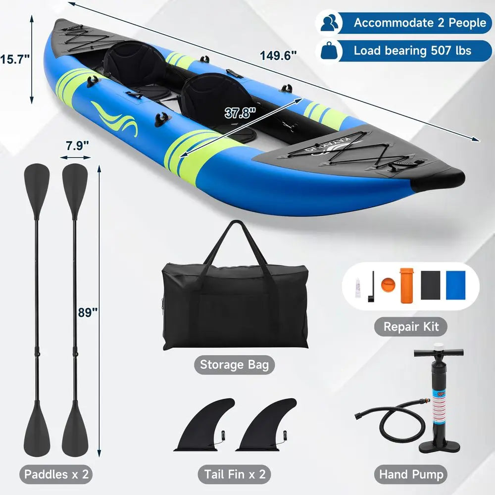Two Person Inflatable Kayak 12.5ft With Luminous Strips 507lb Capacity
