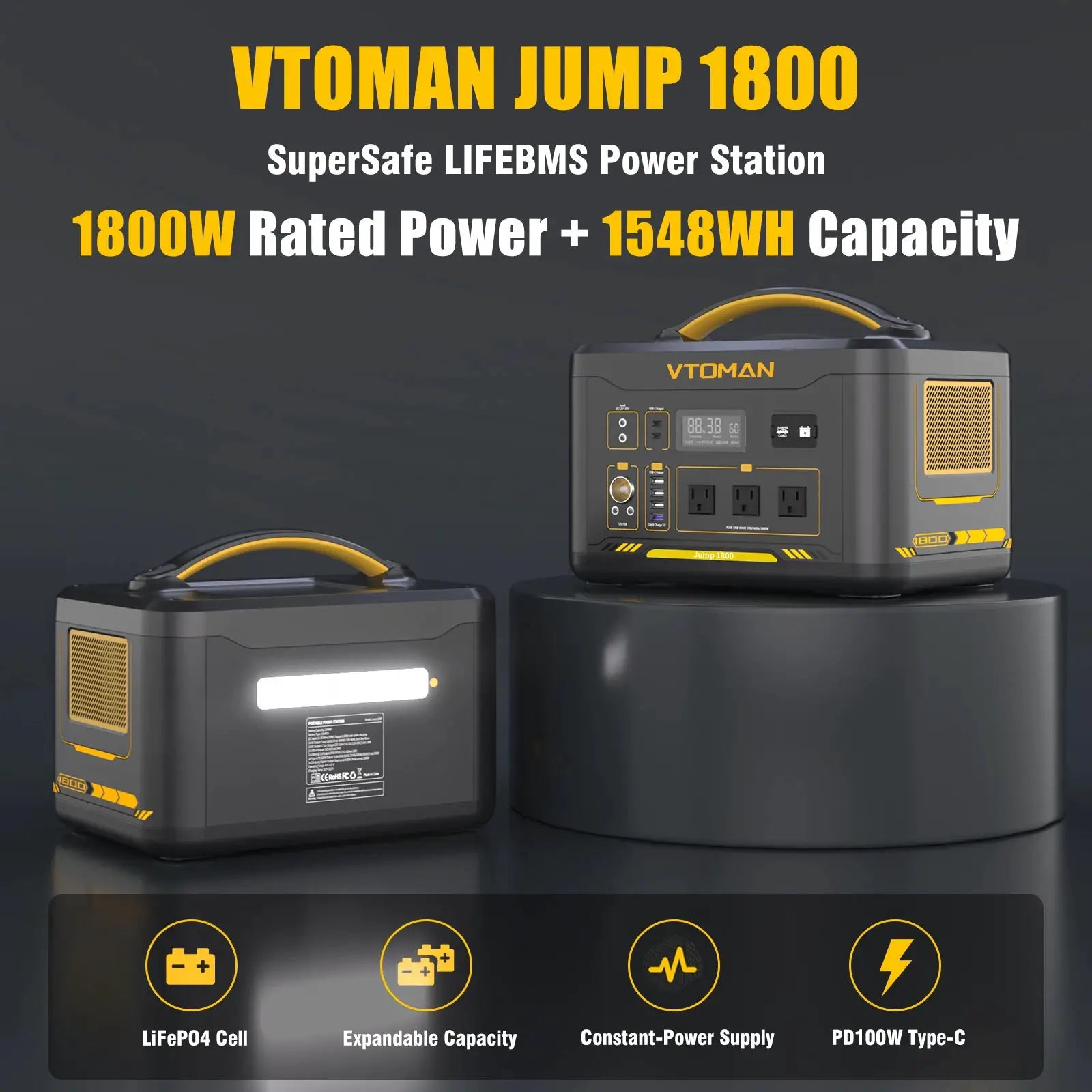 VTOMAN JUMP 2200 / JUMP 1800 Portable Power Station 828/1548Wh LiFeP04 Battery Solar Generator Solar for Home Outdoor Camping by Beastly Survival Outlet