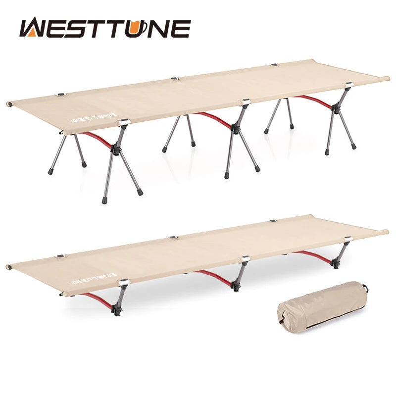 WESTTUNE Ultralight Aluminum Alloy Camping Cot With Leg Extenders Folding Bed For Outdoor Hiking And Travel