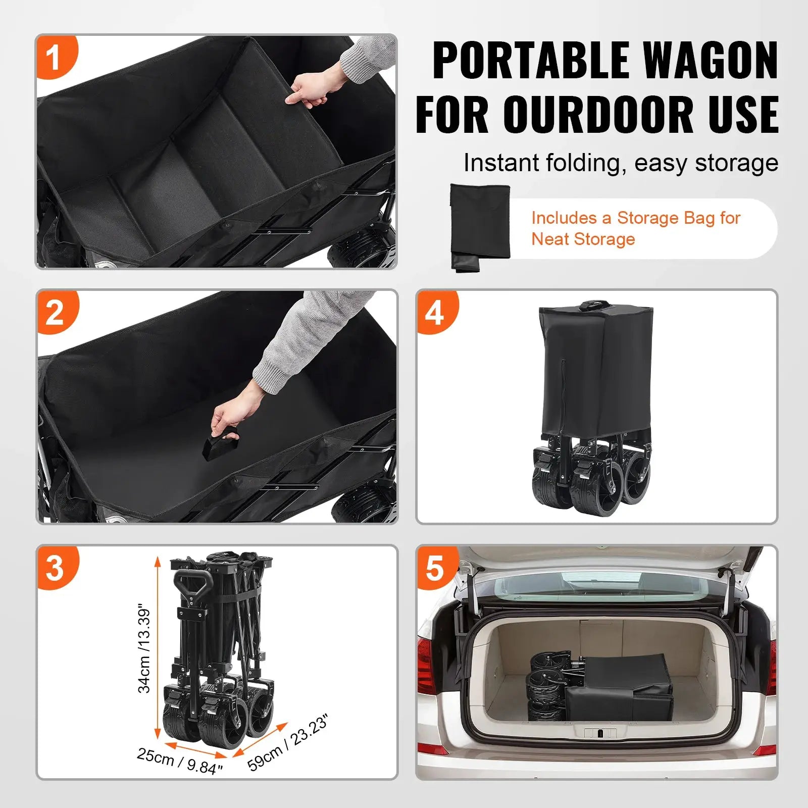 SucceBuy Collapsible Folding Wagon Beach Wagon Cart with All-Terrain Wheels Drink Holder Sport Wagon for Camping Shopping Garden by Beastly Survival Outlet
