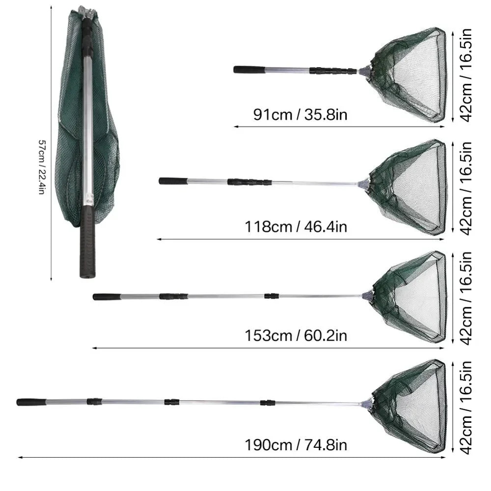 Telescopic Folding Fishing Landing Net with 190CM Aluminum Pole