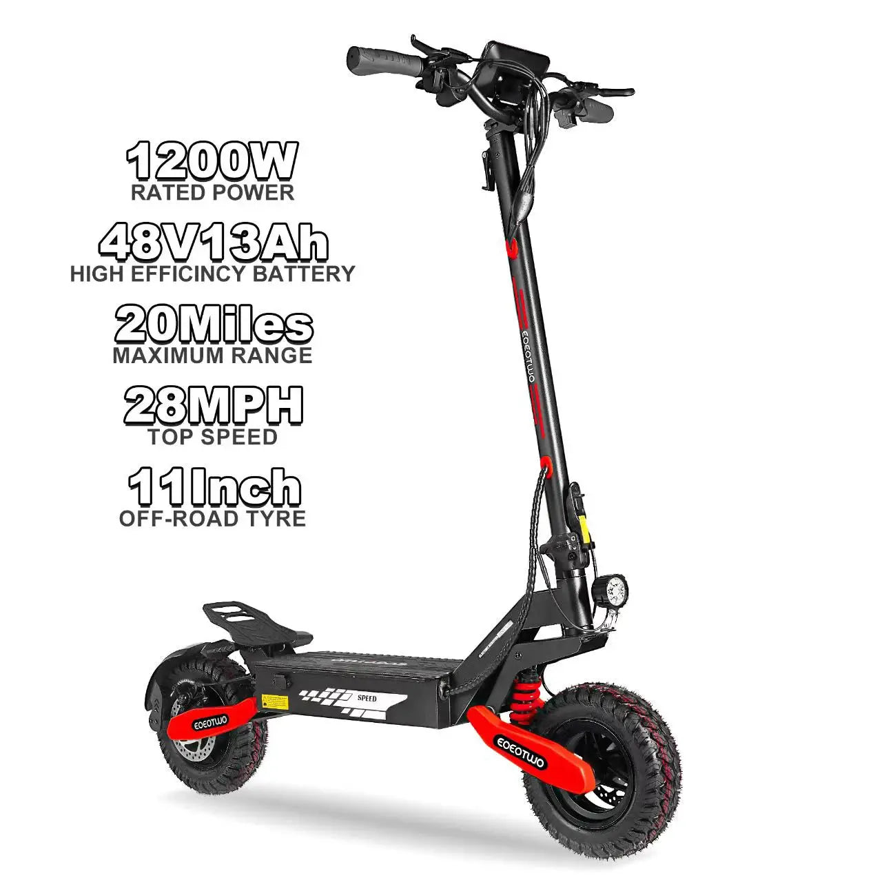 EOEOTWO 1200W Off Road Electric Scooter for Adults 48V Long Range E-Scooter 30MPH Fast Speed 11" Tubeless Tire Foldable Kick Scooter by Beastly Survival Outlet