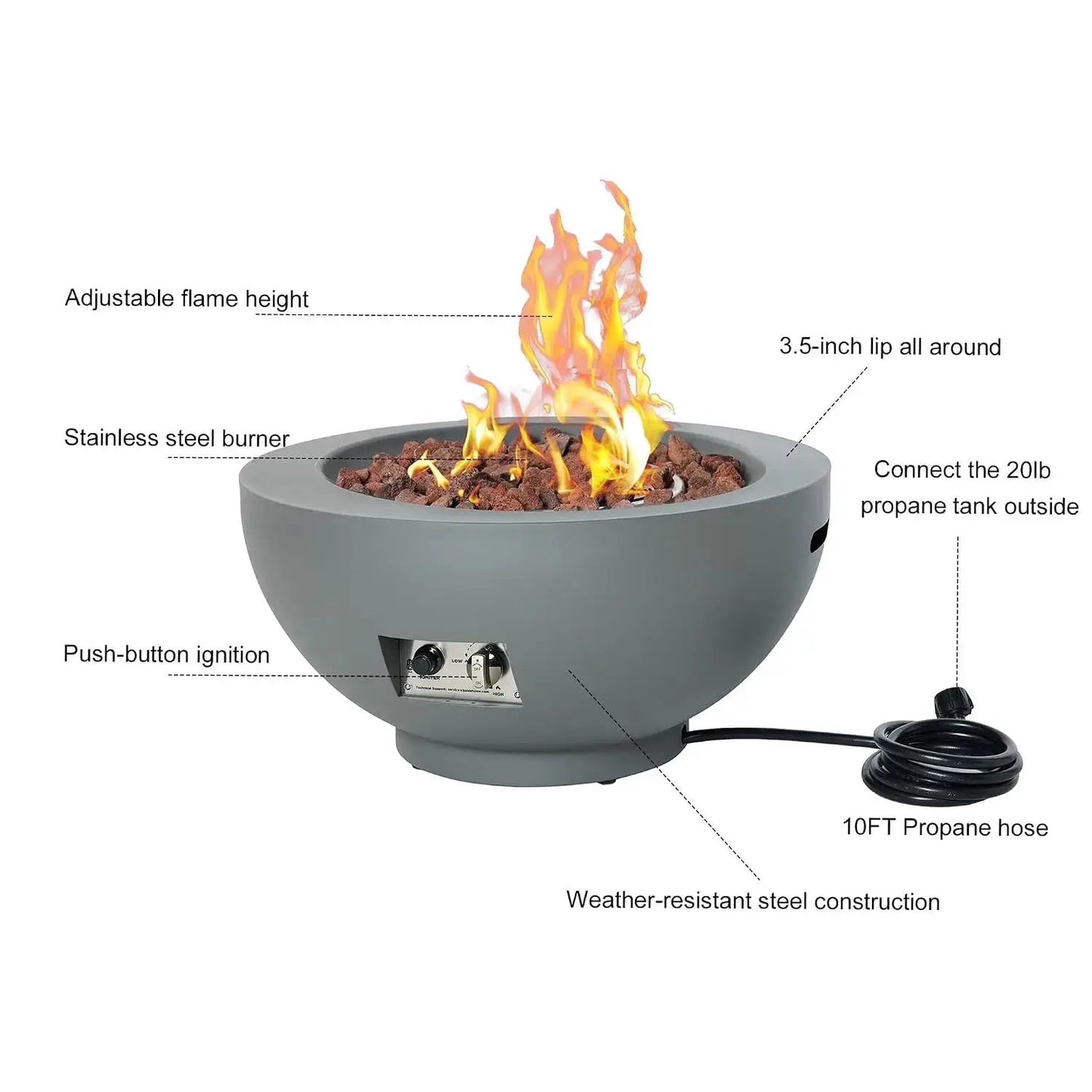 28-Inch Fire Table, 55,000 BTU Outdoor Propane Fire Pit, Patio Round Fire Bowl Gas Firepit with Lid, Lava Rocks, Cover,, Custom by Beastly Survival Outlet
