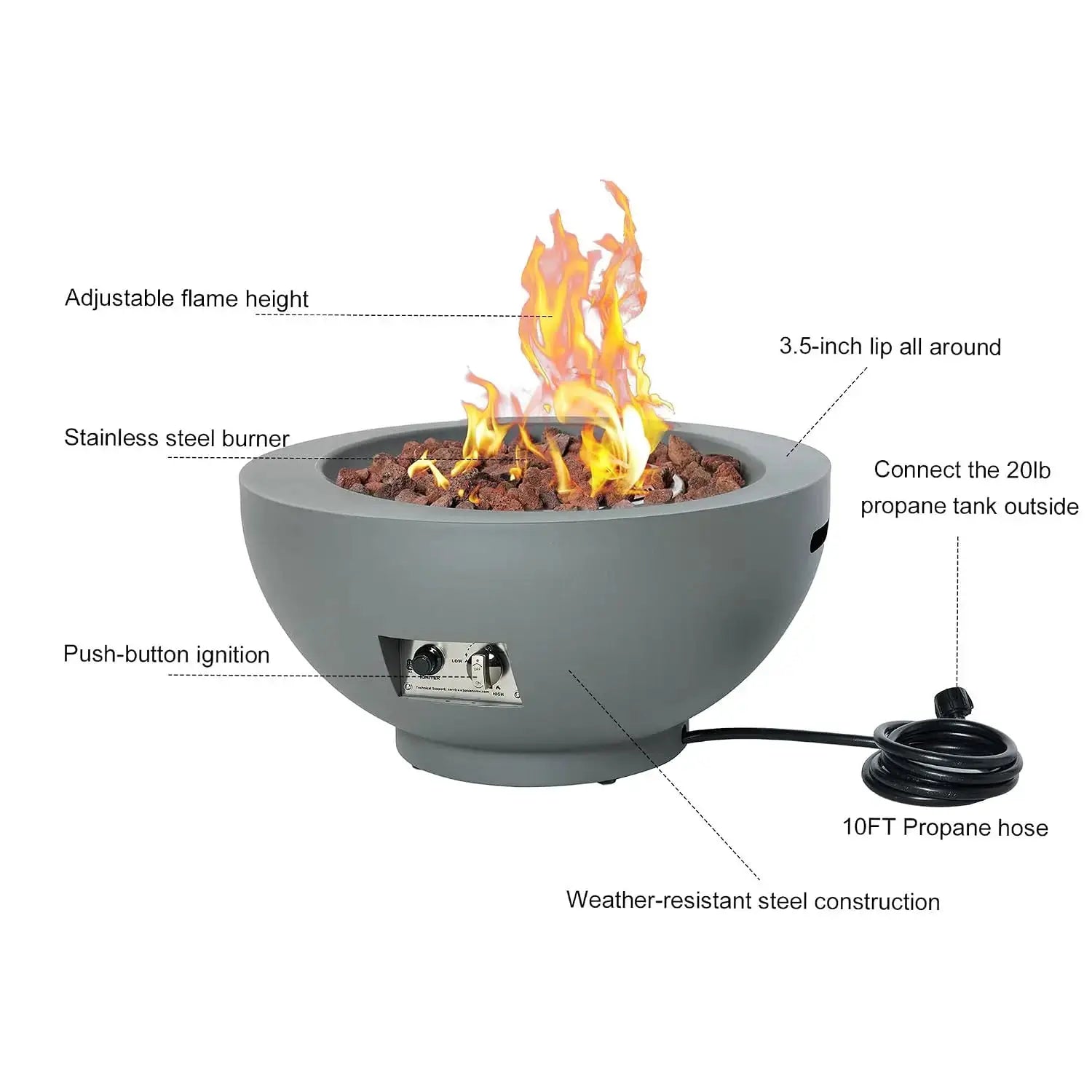 28-Inch Fire Table, 55,000 BTU Outdoor Propane Fire Pit, Patio Round Fire Bowl Gas Firepit with Lid, Lava Rocks, Cover,, Custom by Beastly Survival Outlet