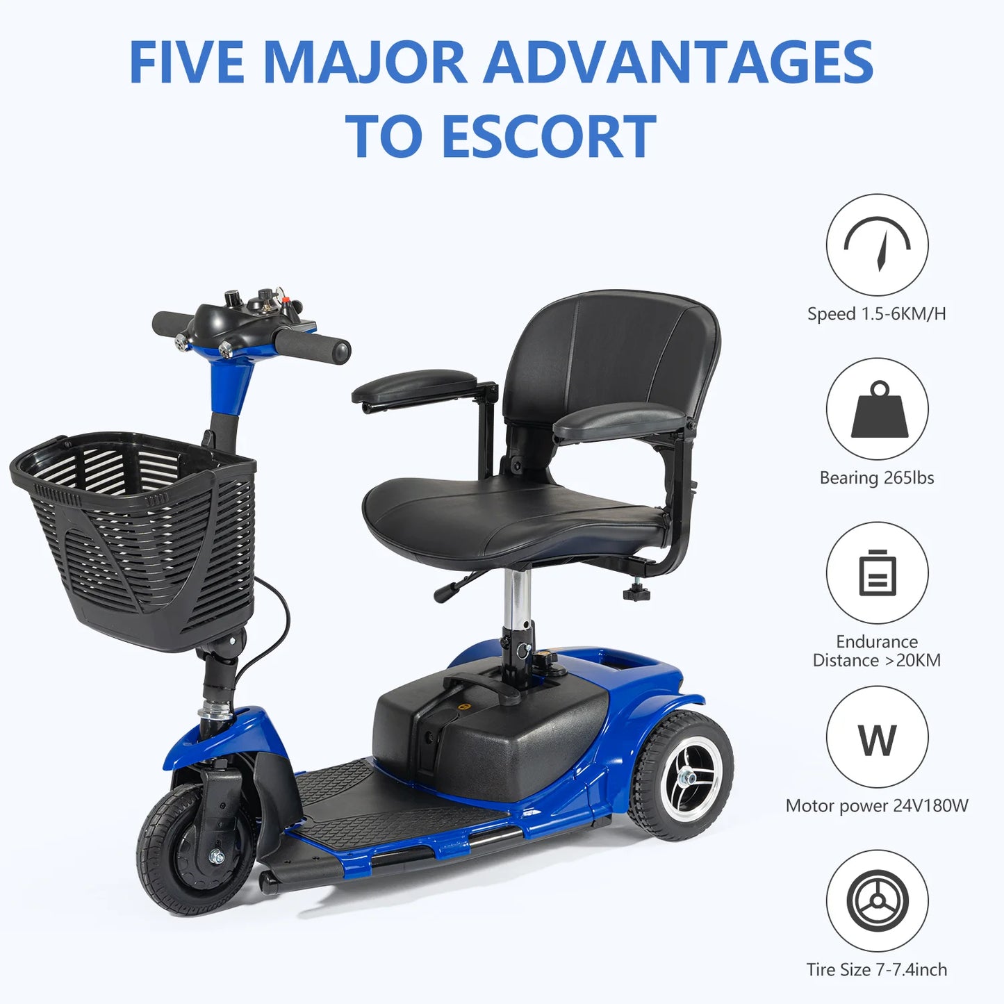 Compact Electric 3 Wheel Mobility Scooter for Elderly Travel