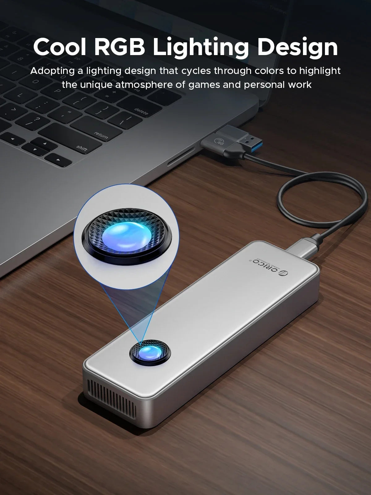 Orico RGB USB4 40Gbps M2 NVMe SSD Enclosure 8TB Fan AluBodyX