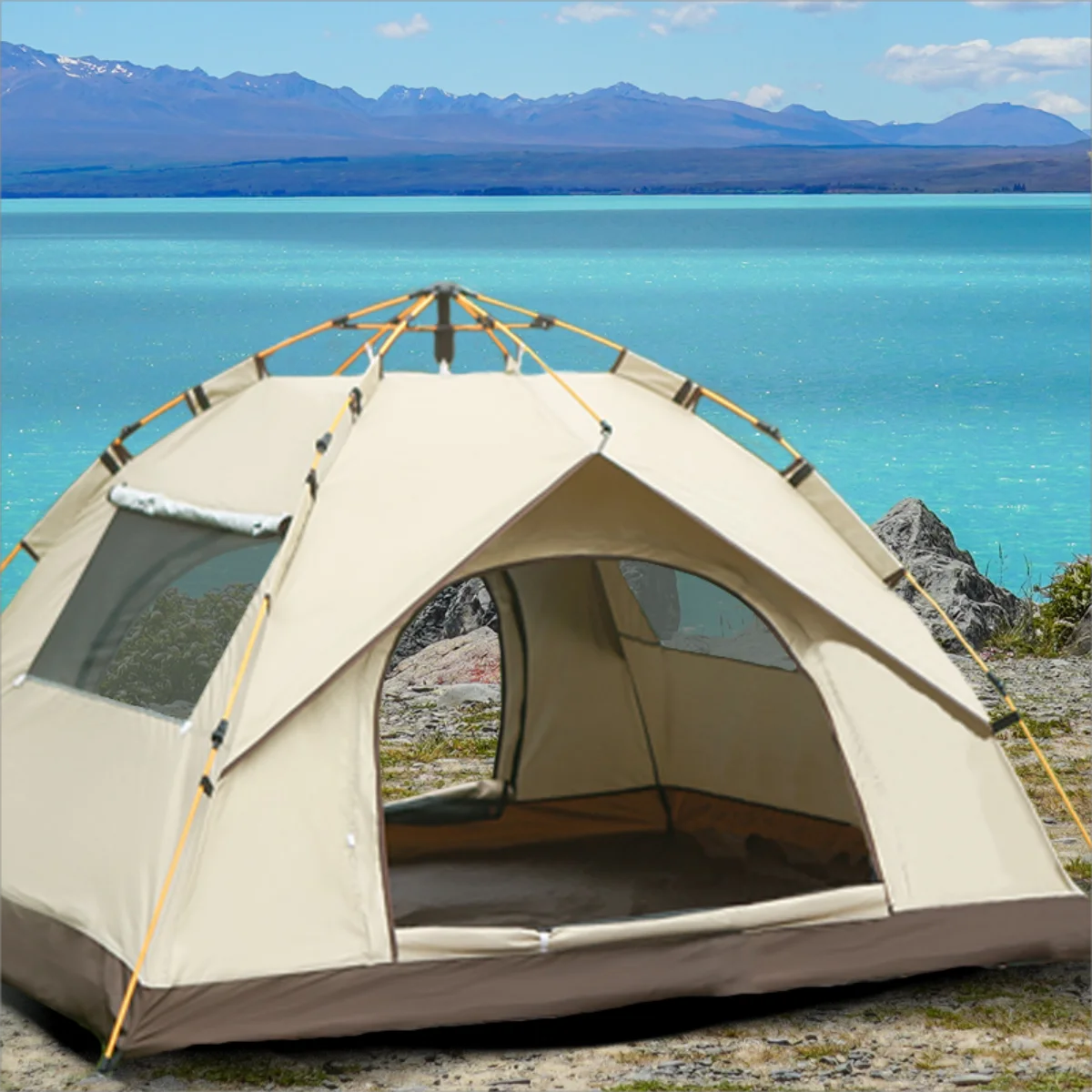 Outdoor Sunshade Camping Tent with Two Doors and Windows