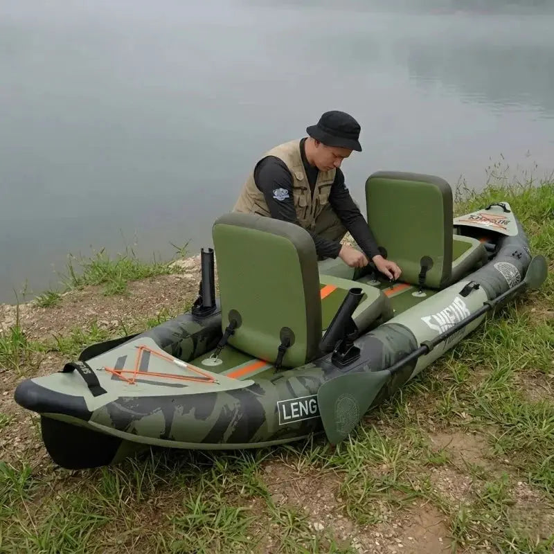 Funwater 2-Person Inflatable bonito kayak Complete 12'*41" *6" with Paddle & Rod Holders Adjustable Seats and Carry Handle by Beastly Survival Outlet