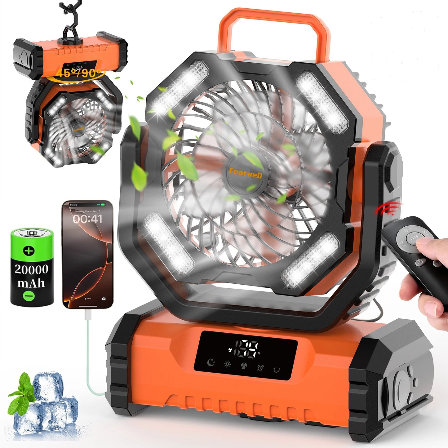 2025 New 20000mAh Portable LED Camping Fan with Touch Control