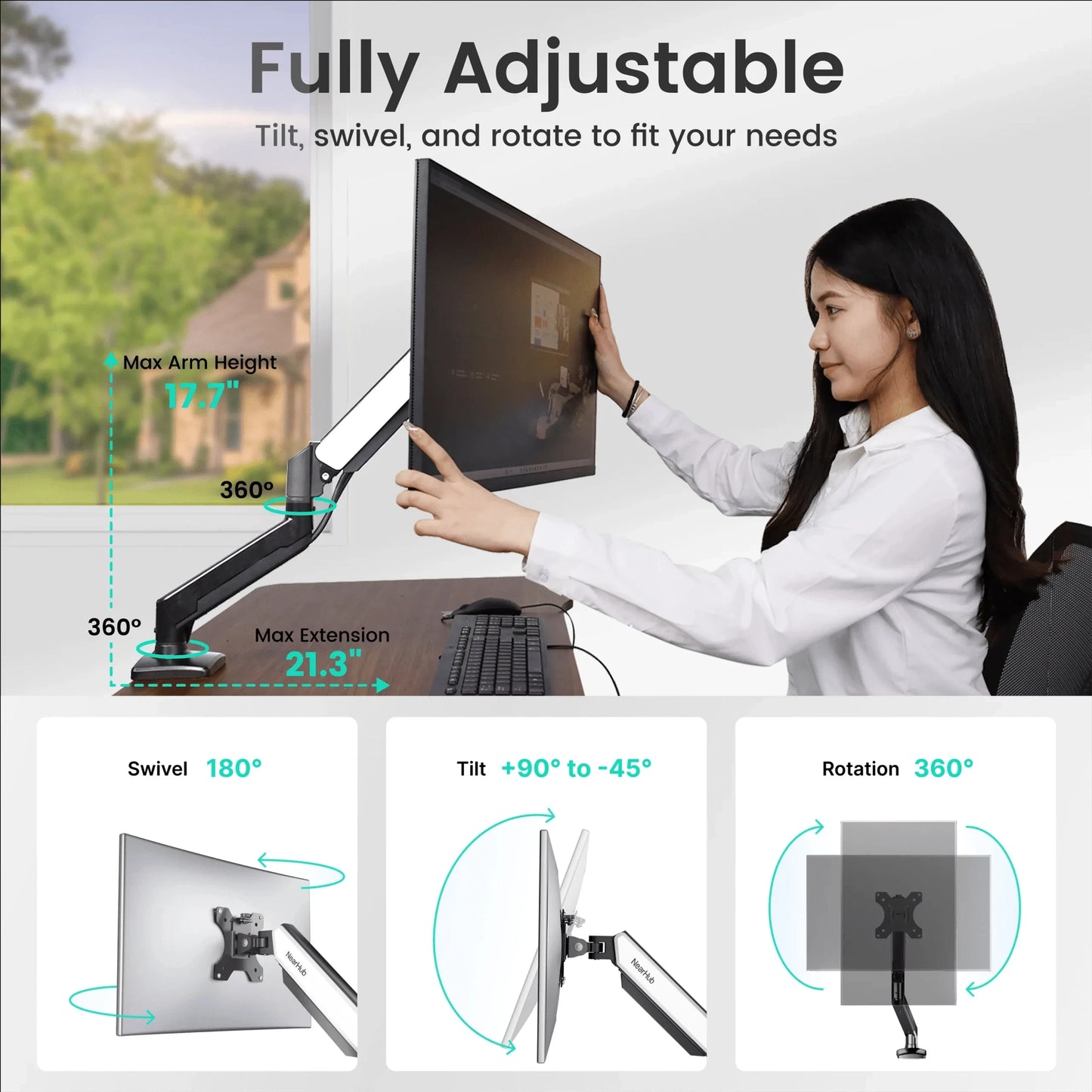 Nearhub 13-32 Inch Dual Arm Monitor Stand Desk Mount Easy Install