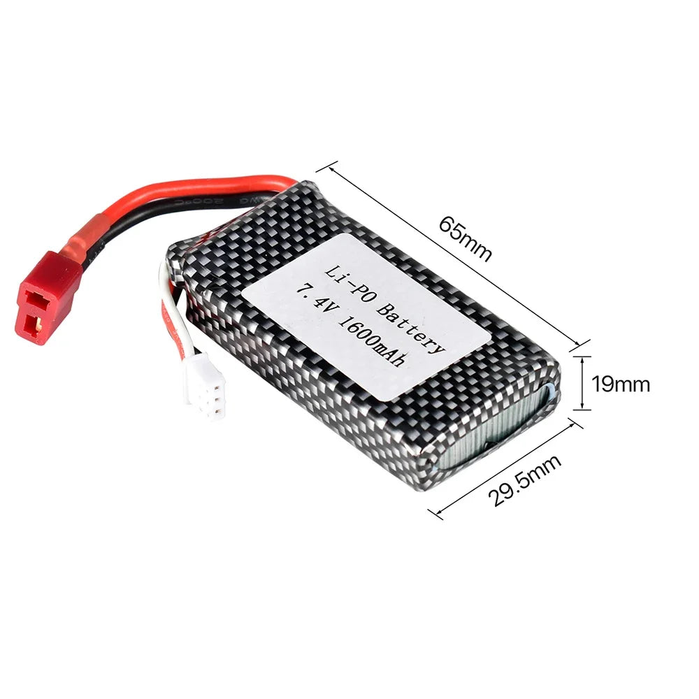 7.4V 1600mAh LiPo Battery and Charger for RC Trucks and Cars