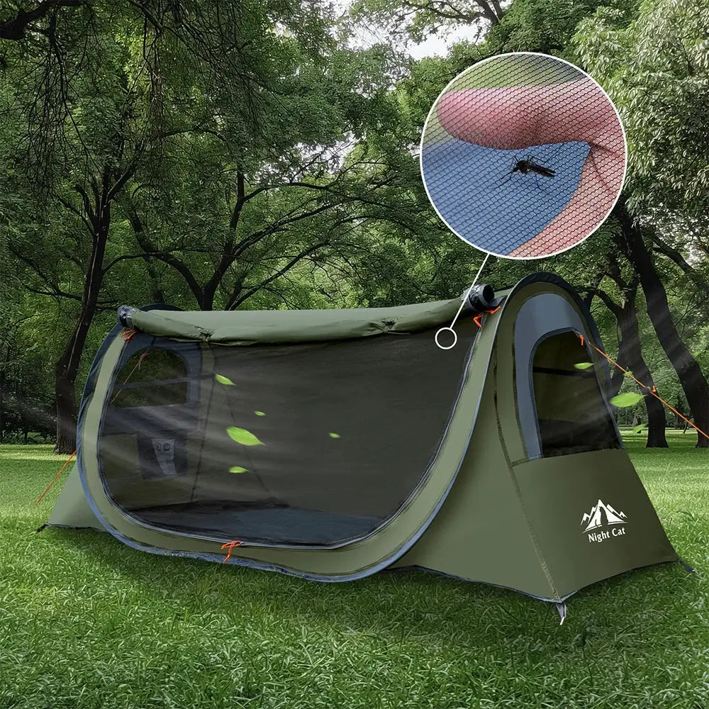 Night Cat Pop-up Camping Tent: 1 Person Tent Waterproof Instant Easy Setup Tunnel Tent Fits for Camping Cot (Excluded) by Beastly Survival Outlet