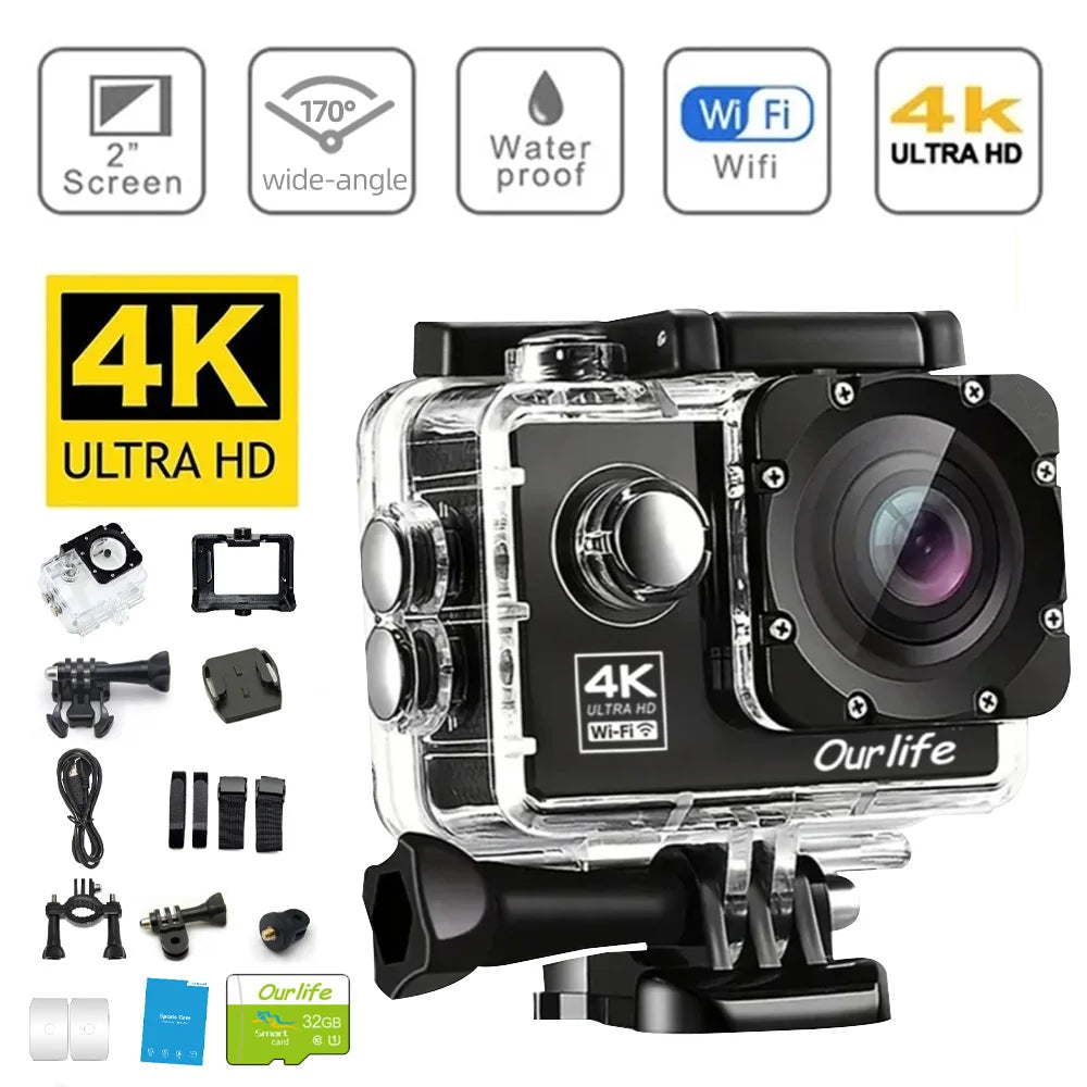 Action Camera Ultra HD 4K 30FPS 16MP Waterproof 30M Helmet