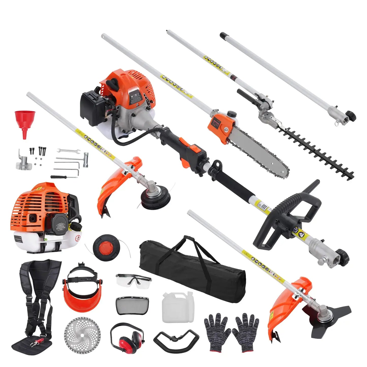SucceBuy 52CC 6-in-1 MultiFunctional Trimming Tools Gas Hedge Trimmer Weed Eater String Trimmer Brush Cutter Edger Pole Chainsaw by Beastly Survival Outlet