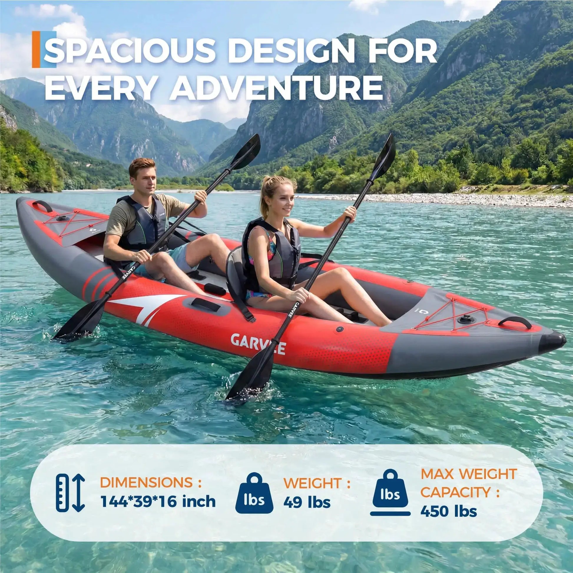 2 Person Inflatable Kayak 12.5 ft, Fishing Kayak for Adults with Padded Seat and 3 Fins, Portable Touring Kayak by Beastly Survival Outlet