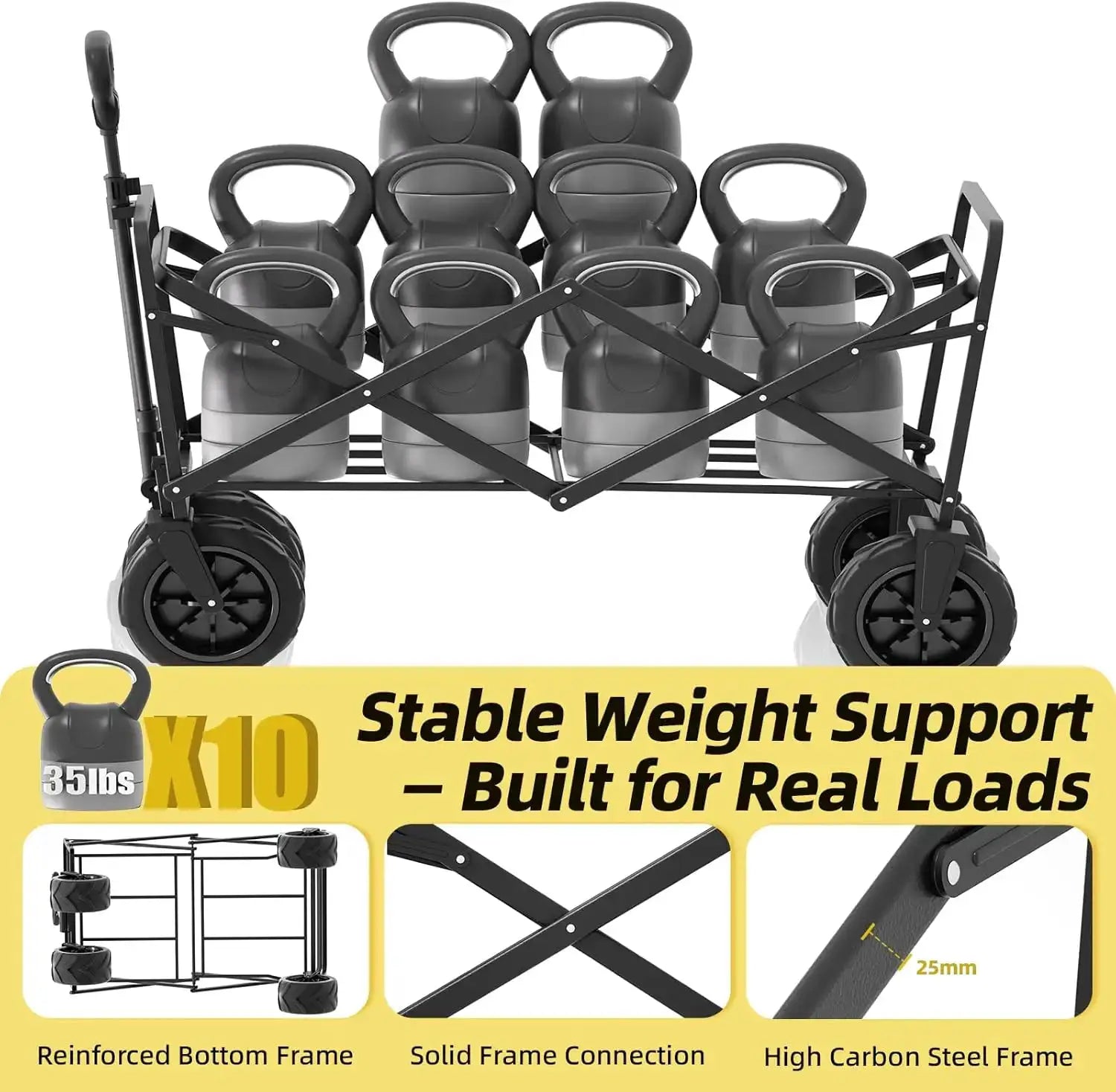 Heavy Duty Collapsible Wagon 220 Lbs Capacity, Folding Outdoor Utility Cart for Camping Grocery Beach with All Terrain Big by Beastly Survival Outlet