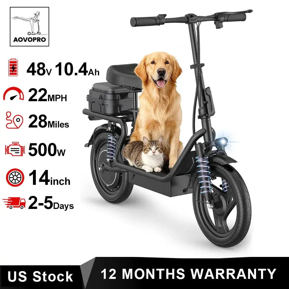 AOVORPO Electric Scooter for Adults,14" Tires, Up to 22Mph, 500W Motor, 28 Miles Max Range, Folding E-Bike with Dual Suspension by Beastly Survival Outlet