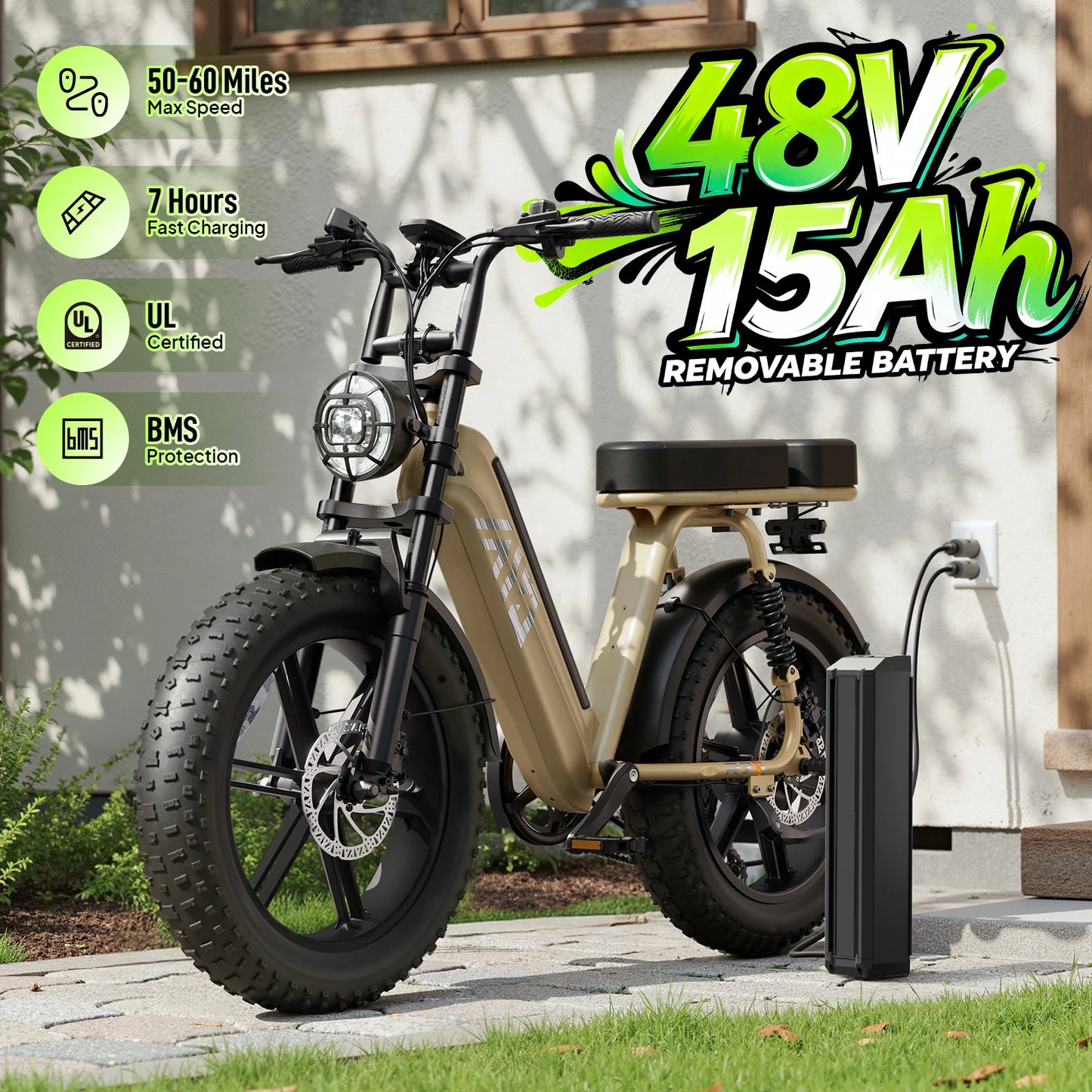 TST R00C 1500W Electric Fat Tire Bike 60 Miles Range 28 MPHs by Beastly Survival Outlet