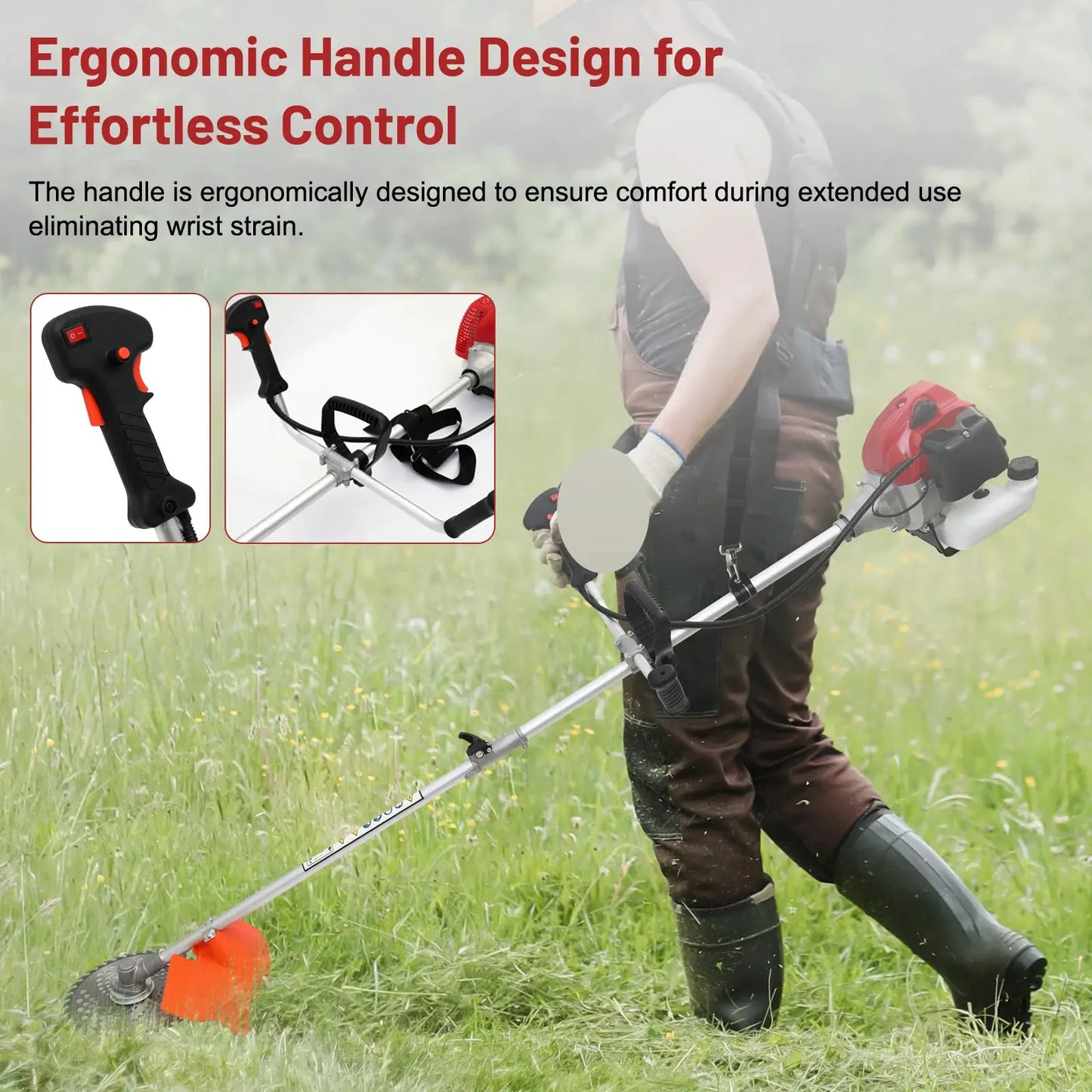 52cc 2-Stroke Gasoline Lawn Mower Gas String Trimmer 3-in-1 Adjustable Handheld Weed Eater with 4 Detachable Trimmer Heads by Beastly Survival Outlet