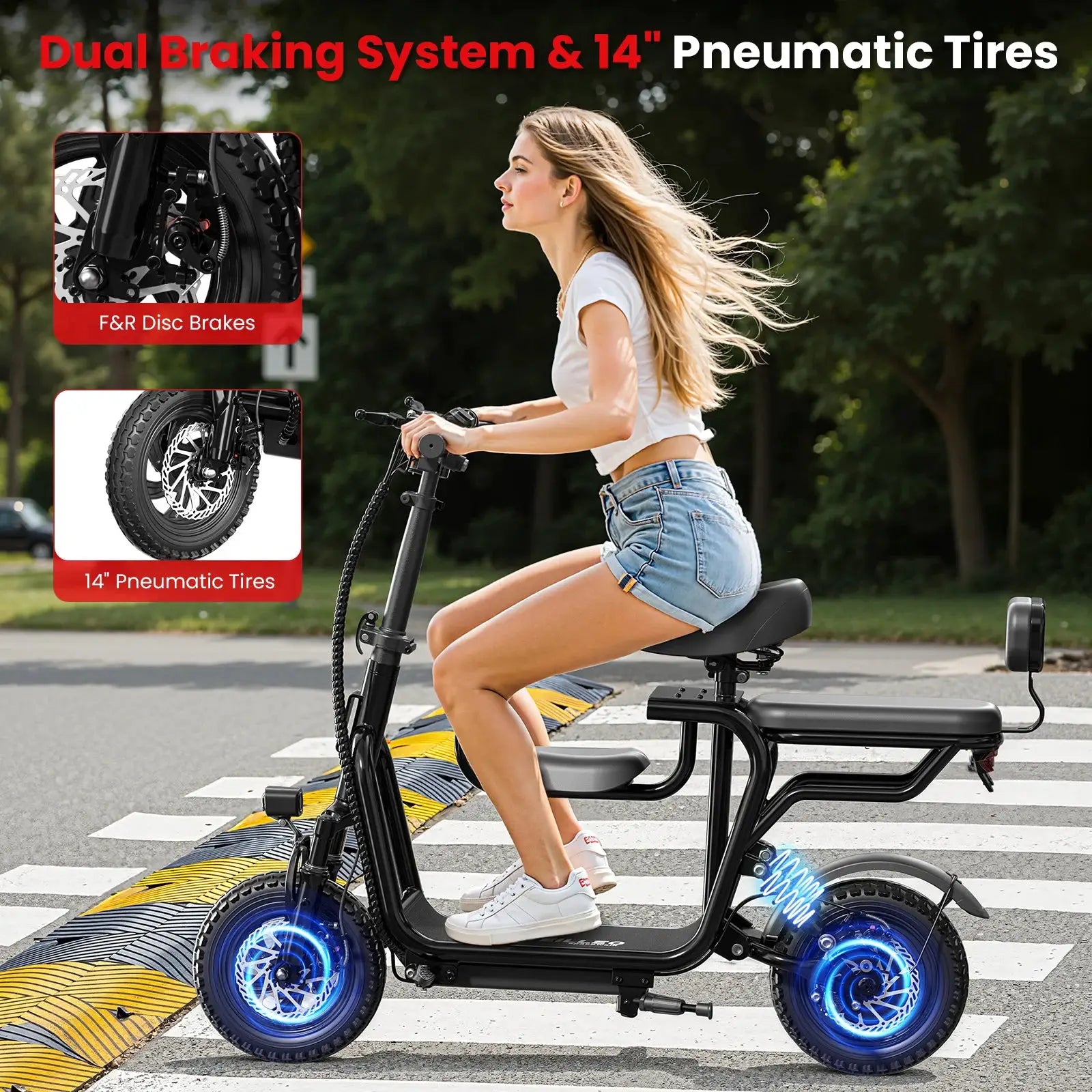 14" Foldable Electric Scooter with Seat for Adult,Peak 750W Motor with 48V 10Ah Dual Disc Brakes 20 Miles Range 4-6 Hours Charge by Beastly Survival Outlet