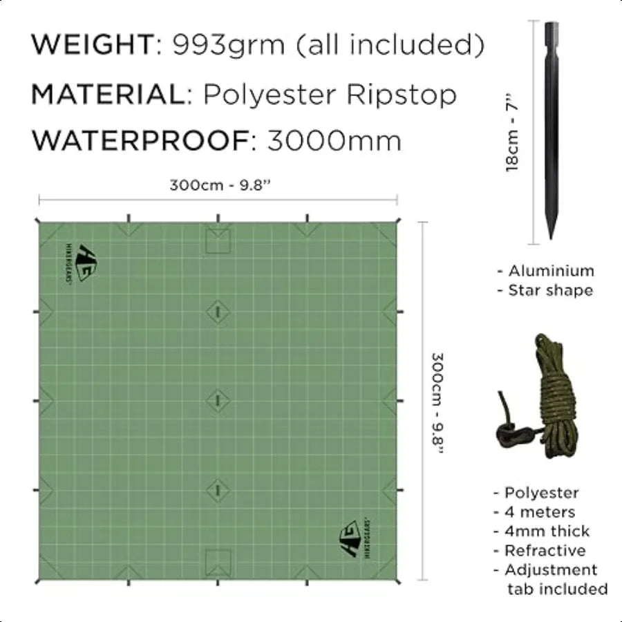 Light Waterproof Camping Tarp 10x10 For Backpacking Shelter