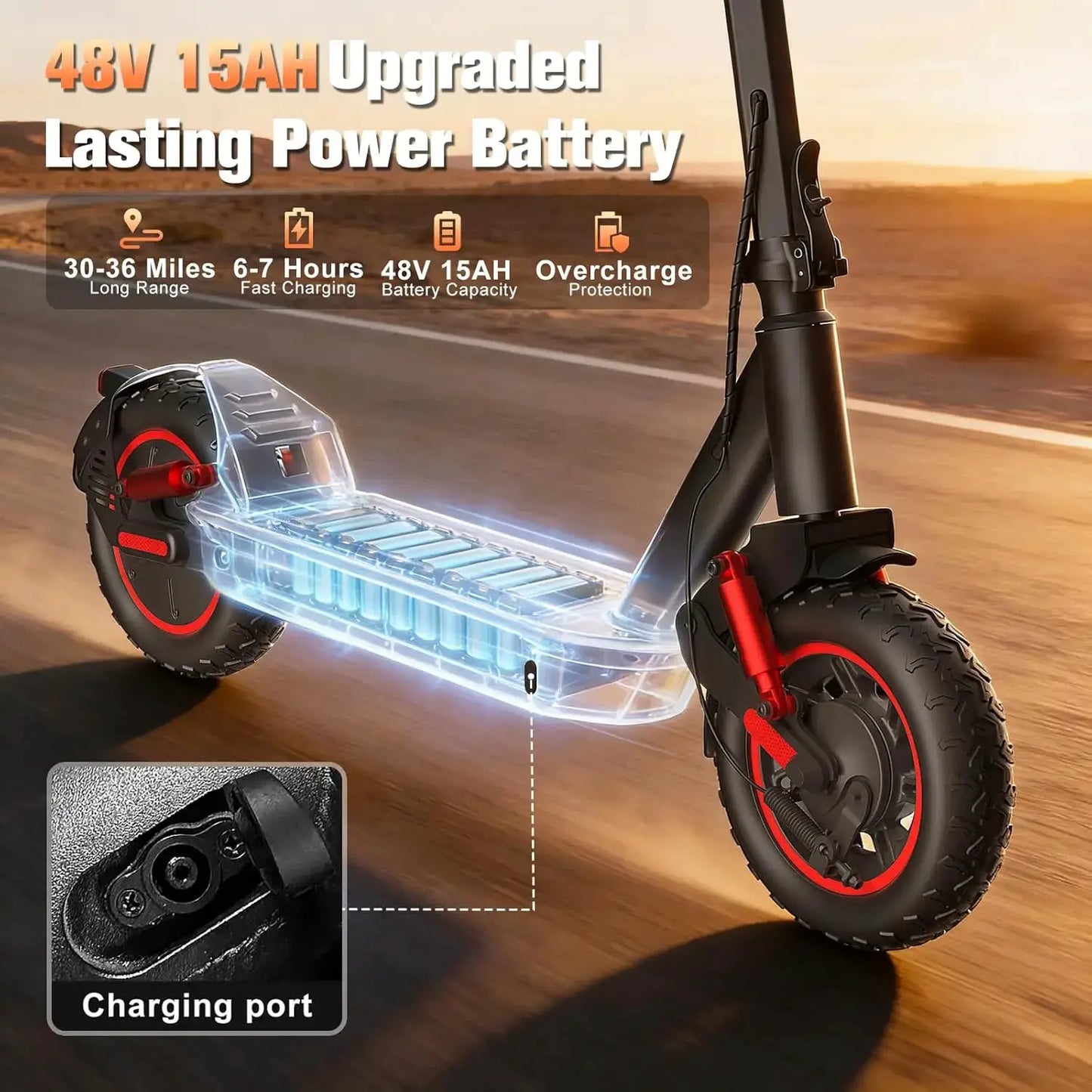 2026 Adults Electric Scooter 1200W Motor Top Speed 30MPH 48V 15AH Battery 10 Inch Off-Road Tires Sport Commuter Folding E-Scooter by Beastly Survival Outlet