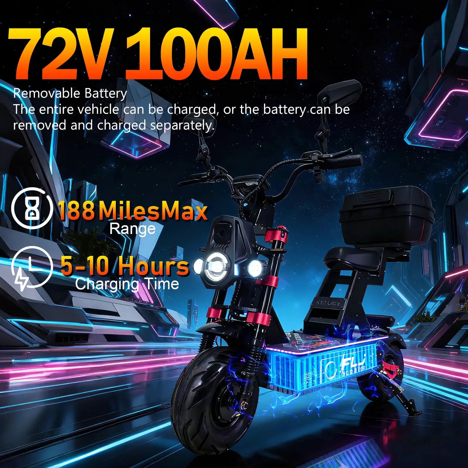 K13 Ultra 12000W Electric Scooter with 72V 100AH Big Battery APP/NFC fast speed Fat Wheel E Scooters by Beastly Survival Outlet