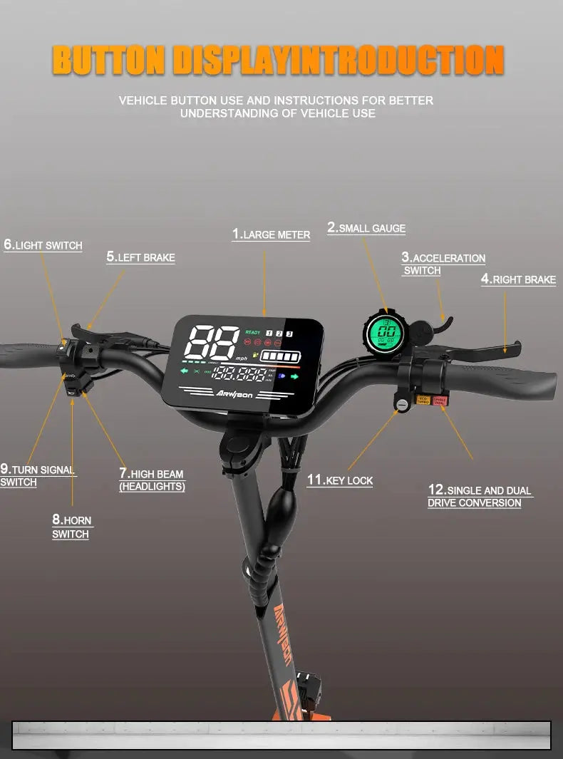 Arwibon GT08 Adult Electric Scooter 5600W Motor Top Speed 46MPH, 60V27AH, 11 Inch Off-Road Tires Sport Commuter Folding EScooter by Beastly Survival Outlet