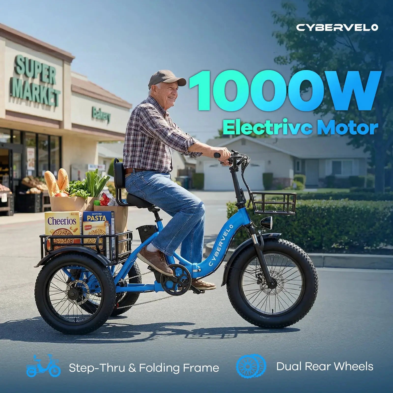 1000W Peak Three-Wheels Step-Thru Folding Ebike, 48V 20.8AH Removable Battery, 7-Speed Urban City Commuter Electric Tricycle for Adults Cybervelo C16 by Beastly Survival Outlet