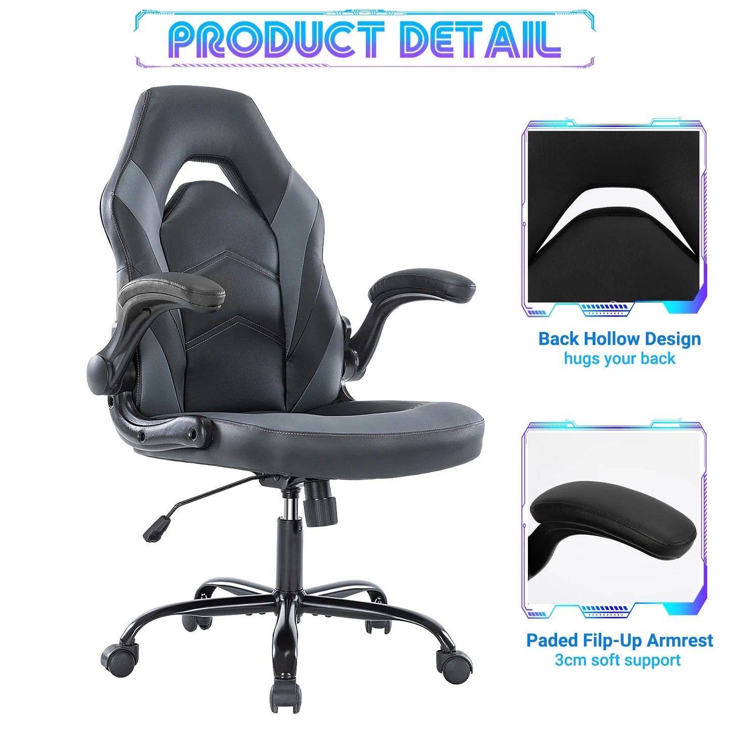 JHK Adjustable Ergonomic Office Gaming Chair with Flip-up Armrests