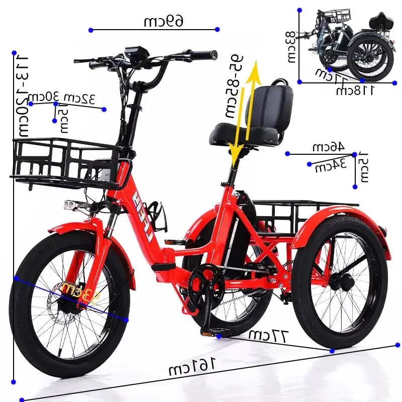 Foldable Electric Tricycle Cargo Adult Senior For Lithium Battery Removable Waterproof Anti-Theft 48V 3 Wheel Electric Bicycle by Beastly Survival Outlet