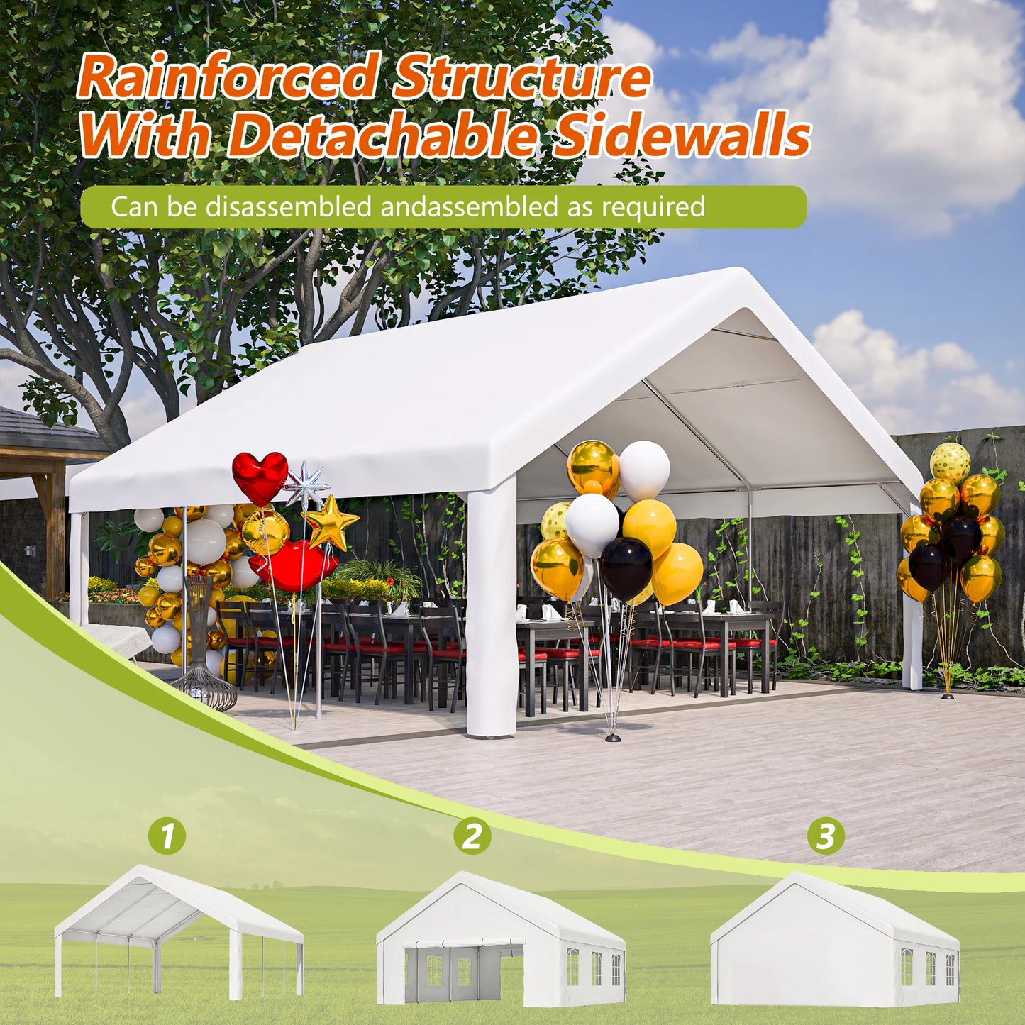20x20ft Party Tent With Storage Bags Removable Sidewalls