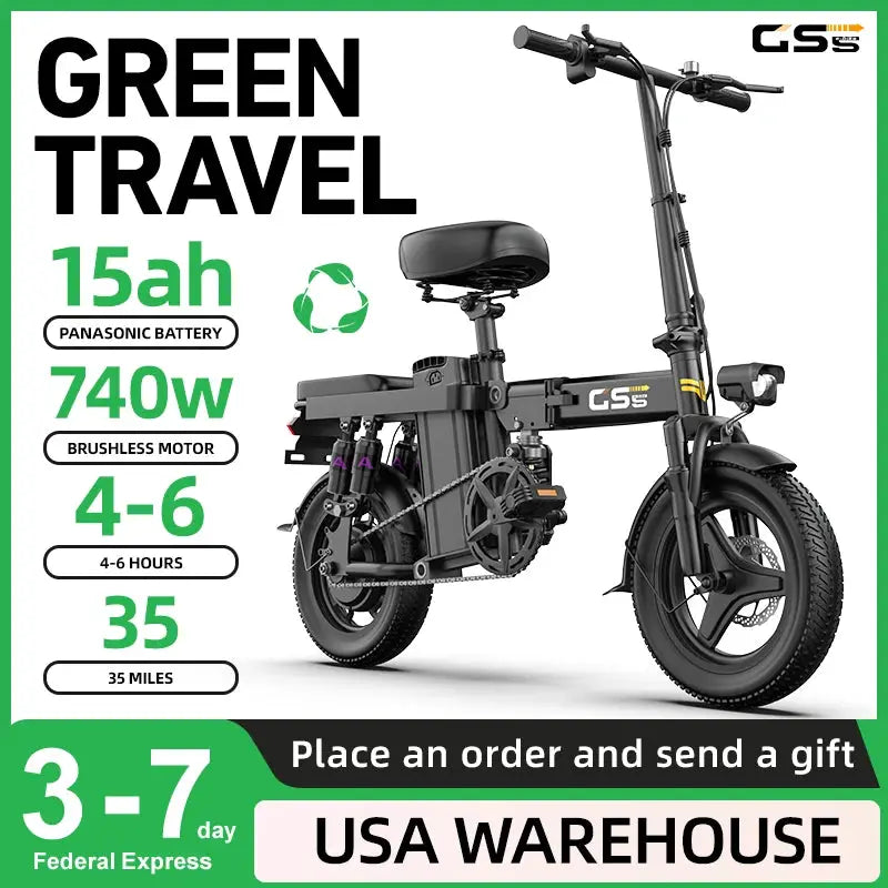 UPlee GS5 48V 15AH Battery EBike,20+MPH,740W Folding Electric Bike,20 Miles Max Range Electric Bike for Adults, 14" Fat Tire by Beastly Survival Outlet