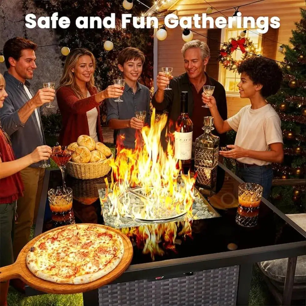 Propane Fire Pit Table, Outdoor Fire Pit Table, 28" Rattan Square Outdoor Gas Fire Pit with Glass Wind Guard by Beastly Survival Outlet