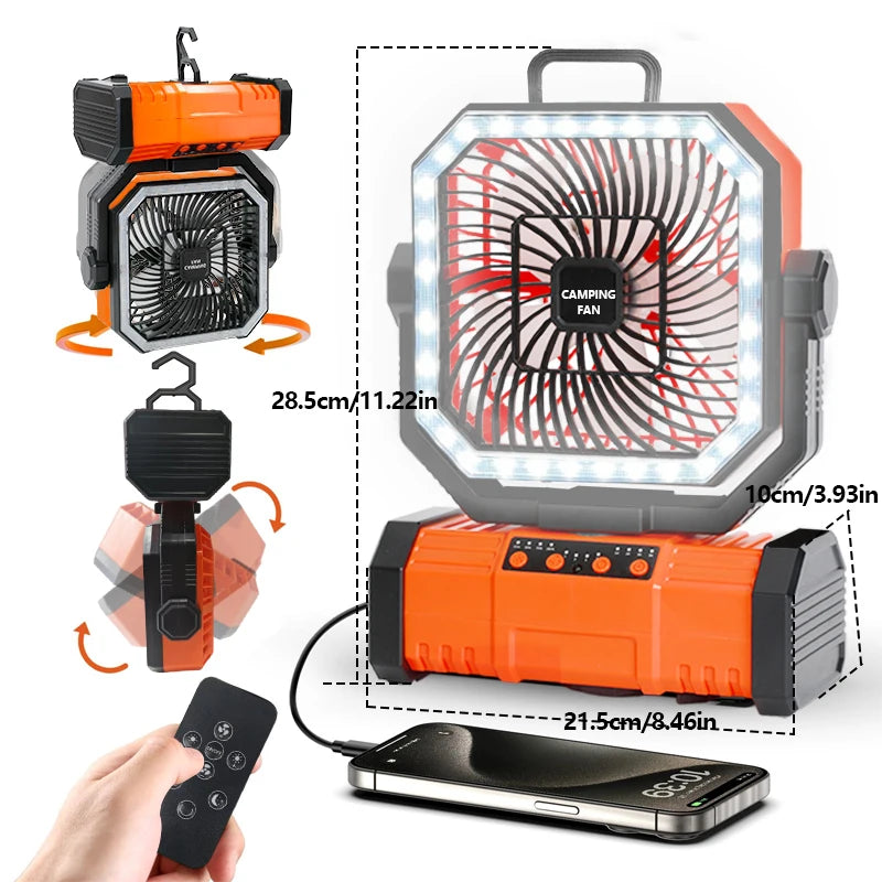 30000mAh Rechargeable Camping Fan with LED Lantern and Remote