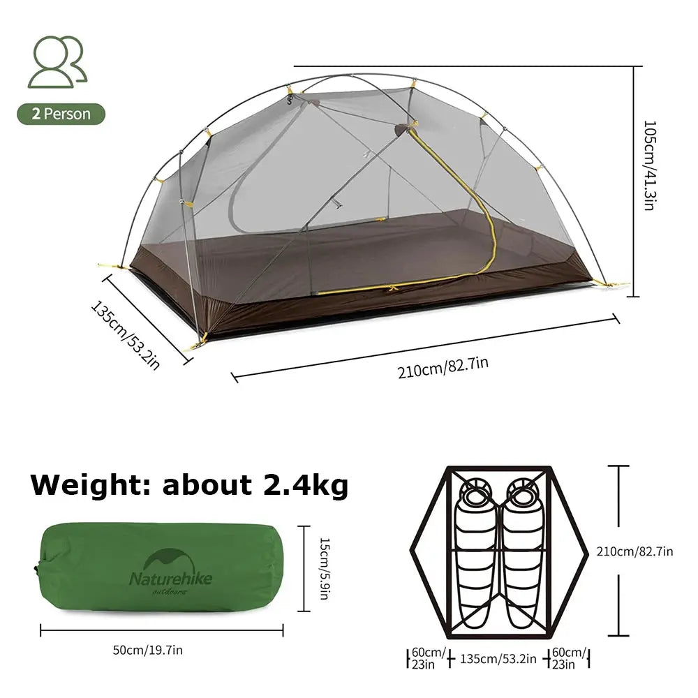 Naturehike Mongar 2 Person Backpacking Tent 210T Ultralight Travel Tent Waterproof Hiking Survival Outdoor Camping Tent by Beastly Survival Outlet