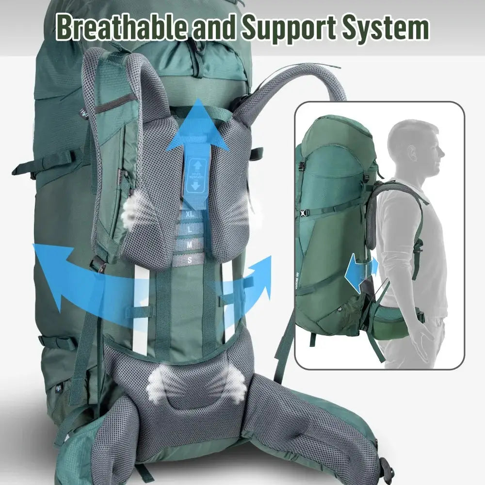 Night Cat Internal-frame Hiking Backpack: 100L Large Camping Backpack for Men Women Hiking Climbing Traveling Waterproof Rain Cover by Beastly Survival Outlet