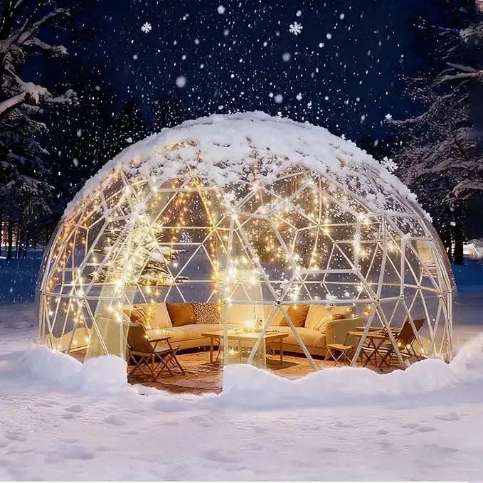 12-Foot Geodesic PVC Dome Tent, Waterproof Outdoor Bubble House with 2 10M Light Strings for Garden, Patio, Events,Customized by Beastly Survival Outlet