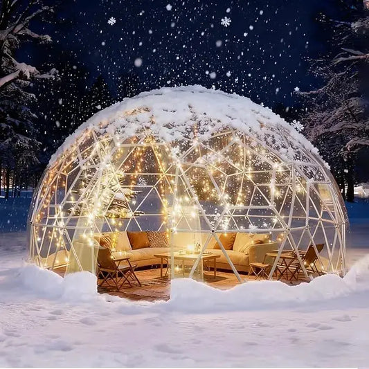12-Foot Geodesic PVC Dome Tent, Waterproof Outdoor Bubble House with 2 10M Light Strings for Garden, Patio, Events,Customized by Beastly Survival Outlet
