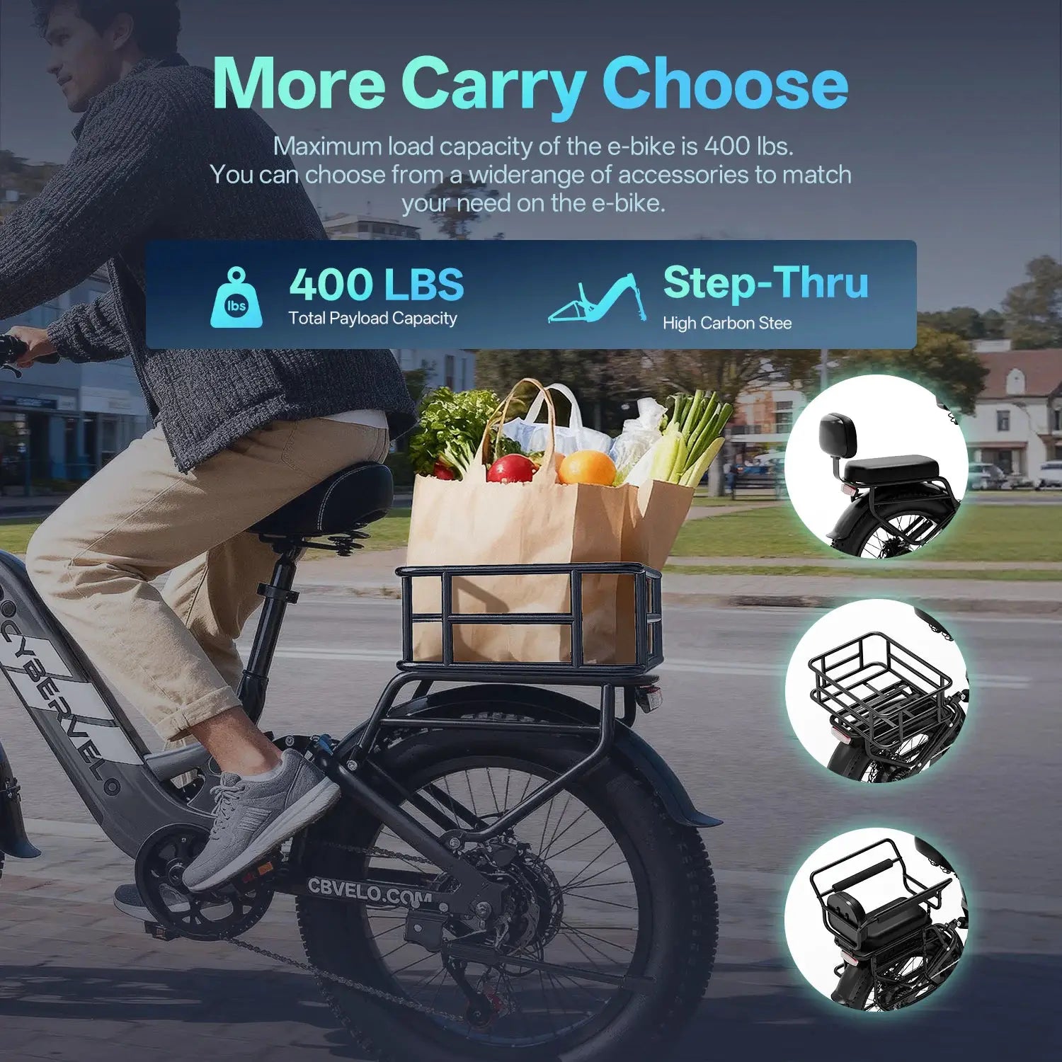 Cybervelo 1000W Peak Step-Thru Electric Bike for Adults 20" Fat Tire 7-Speed Commuter E-Bike Up to 80 Miles Long Range 48V 20Ah Removable Battery EK12 EK8 by Beastly Survival Outlet