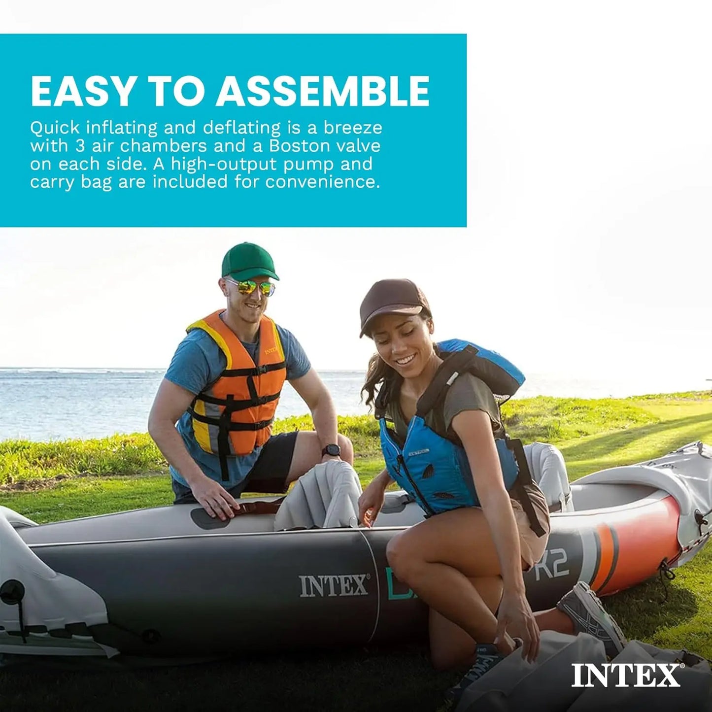 Dakota K2 Two Person Inflatable Kayak Set With Oars And Pump