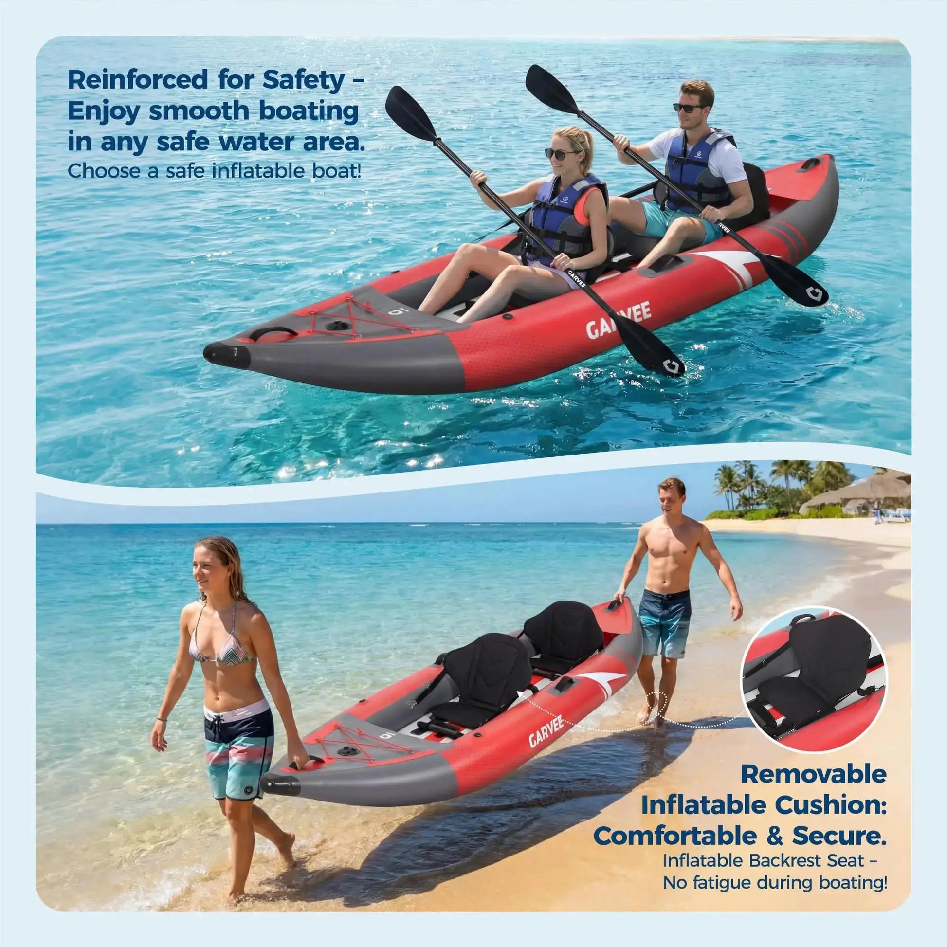 2 Person Inflatable Kayak 12.5 ft, Fishing Kayak for Adults with Padded Seat and 3 Fins, Portable Touring Kayak by Beastly Survival Outlet