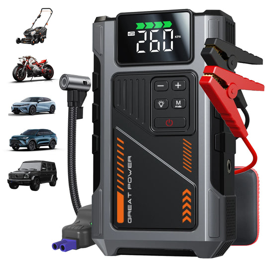 Geeneu Portable Car Jump Starter With Air Compressor 3000A Peak Power 12V Battery Pack Tire Inflator 150 PSI USB LED