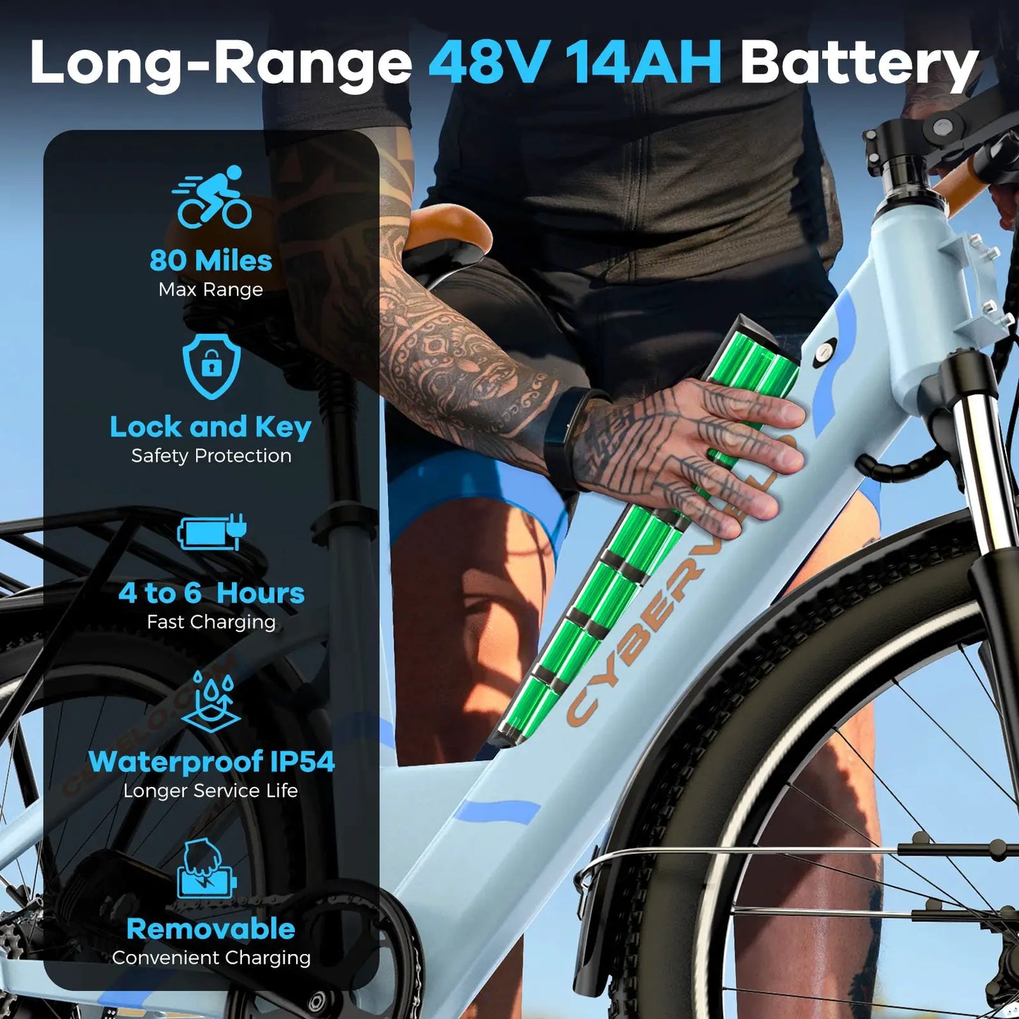Cybervelo 1000W Peak 26" Electric Bike Adults 80Miles Removable Battery 7-Speed Ebike Beach Snow Commute E Bicycle for Men Women EK2 by Beastly Survival Outlet